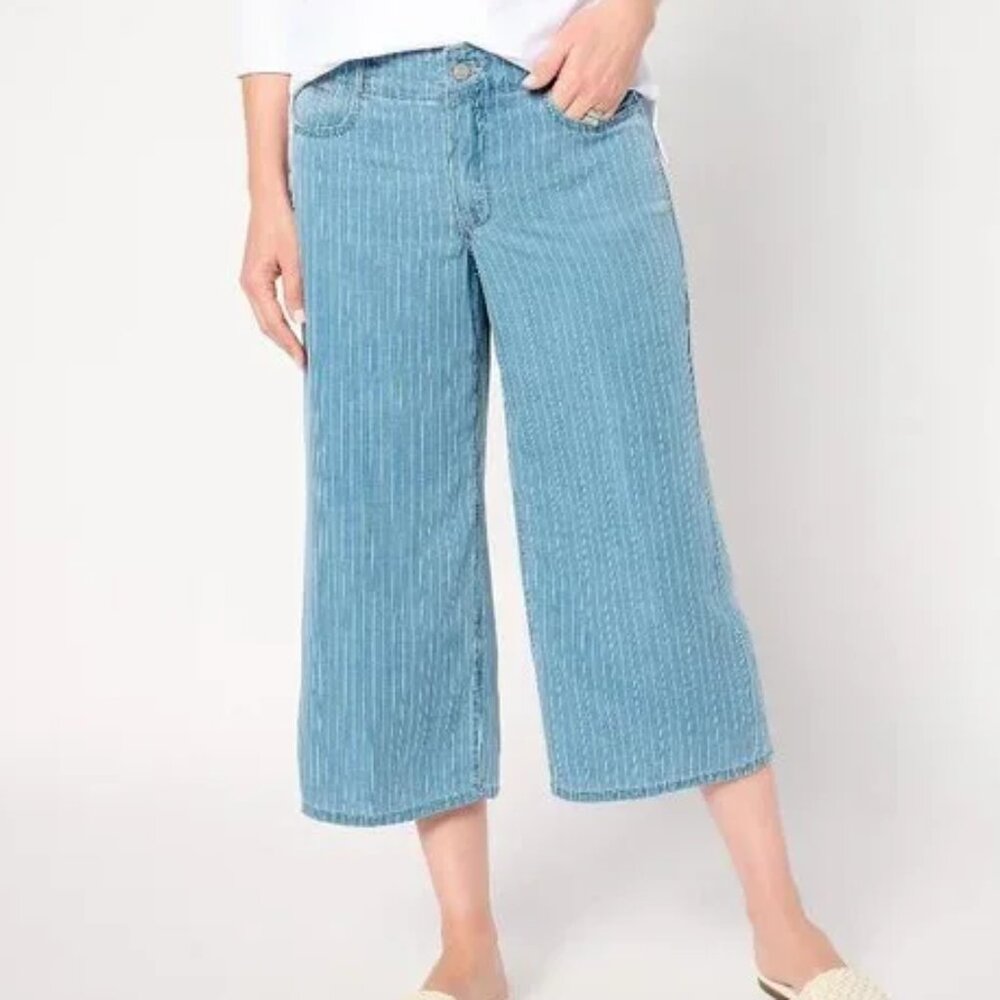 NYDJ High Rise Brigitte Wide Leg Capri Women's 18 Light Marine Striped NWT